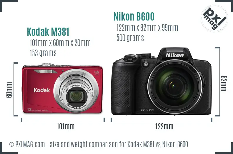 Kodak M381 vs Nikon B600 size comparison