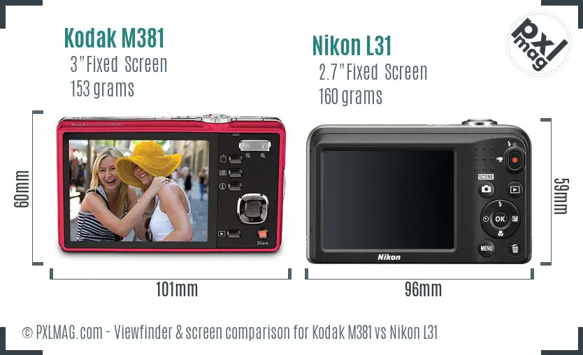 Kodak M381 vs Nikon L31 Screen and Viewfinder comparison