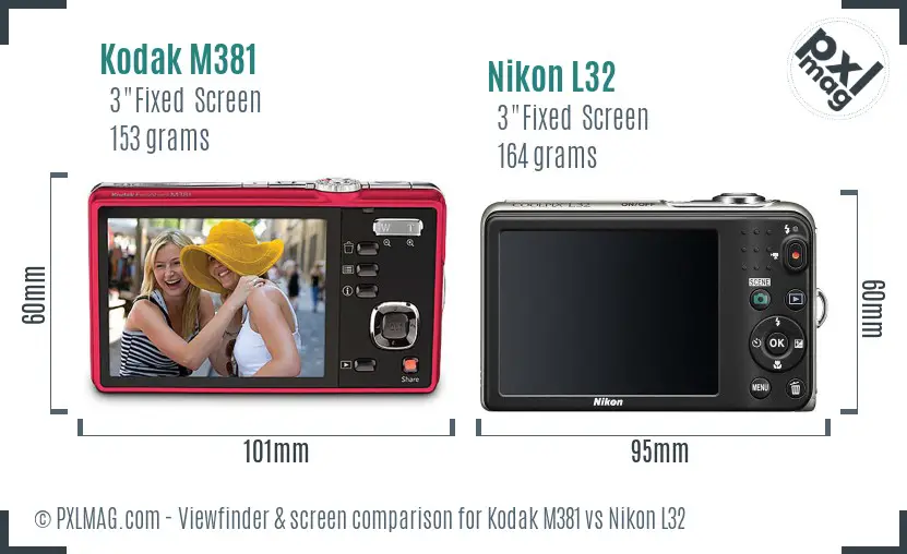 Kodak M381 vs Nikon L32 Screen and Viewfinder comparison