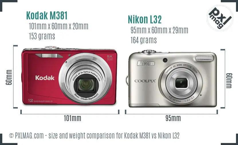 Kodak M381 vs Nikon L32 size comparison