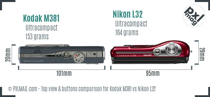 Kodak M381 vs Nikon L32 top view buttons comparison