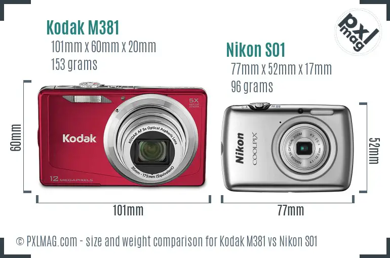 Kodak M381 vs Nikon S01 size comparison