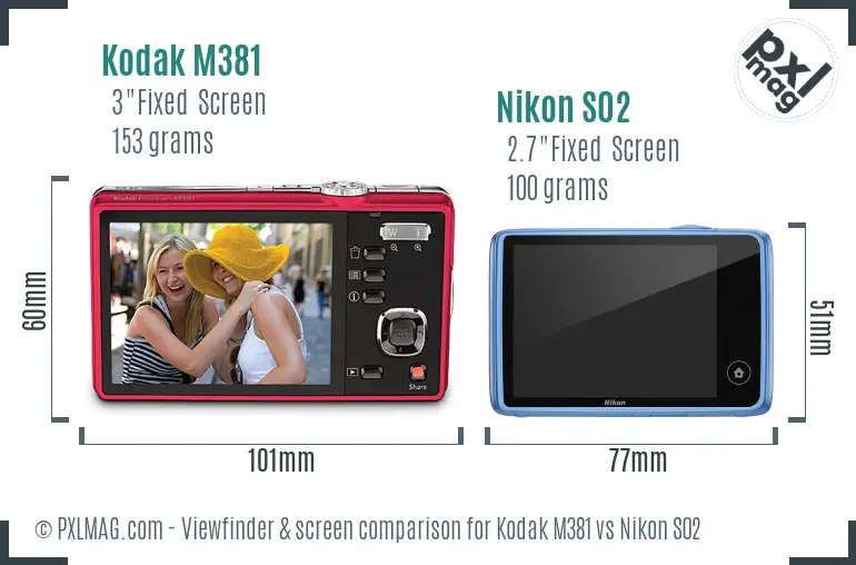Kodak M381 vs Nikon S02 Screen and Viewfinder comparison