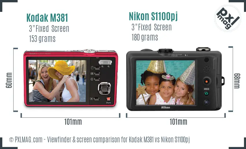 Kodak M381 vs Nikon S1100pj Screen and Viewfinder comparison