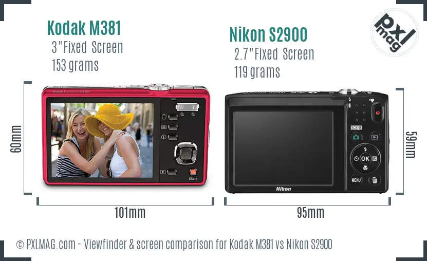Kodak M381 vs Nikon S2900 Screen and Viewfinder comparison