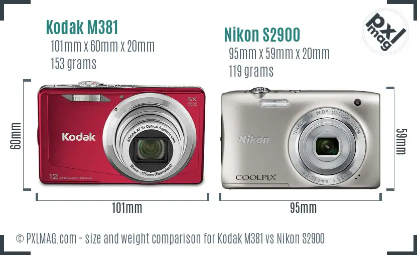 Kodak M381 vs Nikon S2900 size comparison