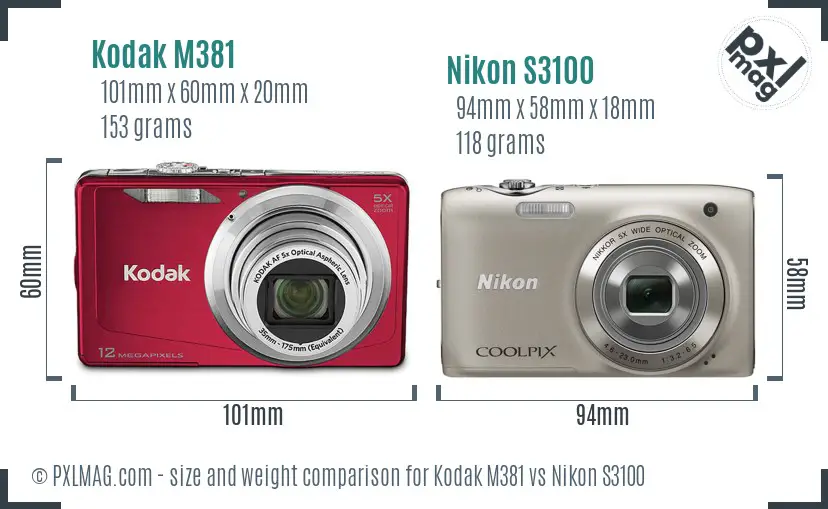 Kodak M381 vs Nikon S3100 size comparison