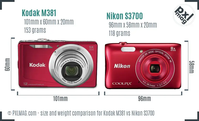 Kodak M381 vs Nikon S3700 size comparison