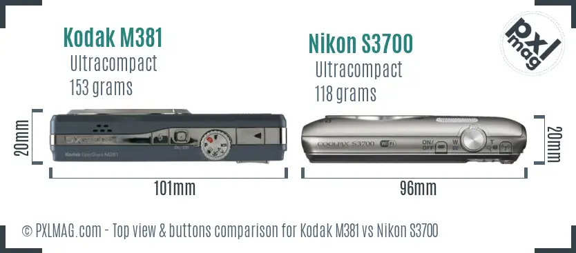 Kodak M381 vs Nikon S3700 top view buttons comparison