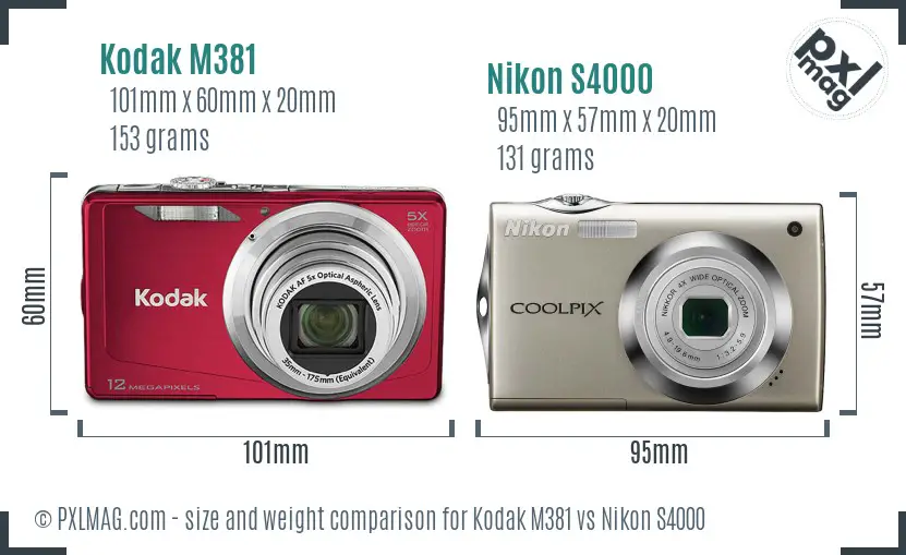 Kodak M381 vs Nikon S4000 size comparison