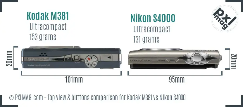 Kodak M381 vs Nikon S4000 top view buttons comparison