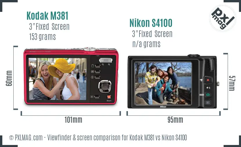 Kodak M381 vs Nikon S4100 Screen and Viewfinder comparison