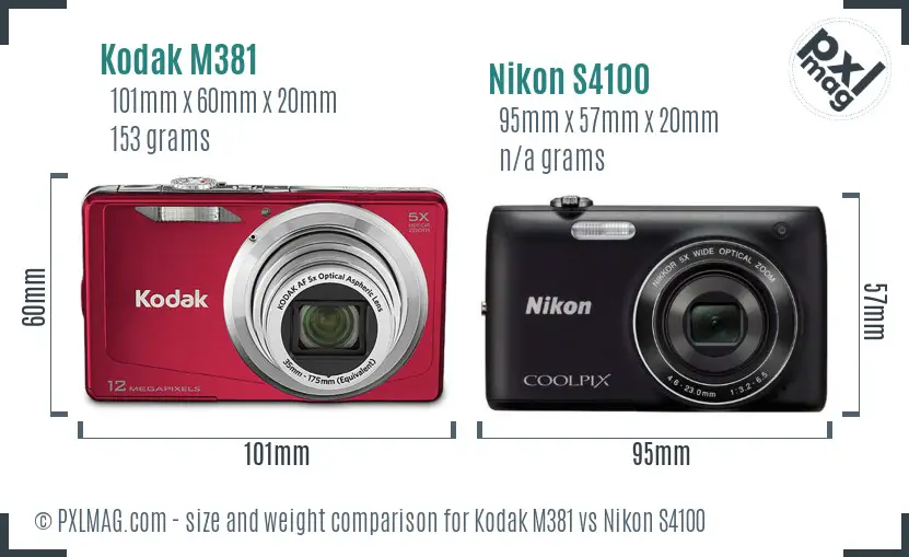 Kodak M381 vs Nikon S4100 size comparison