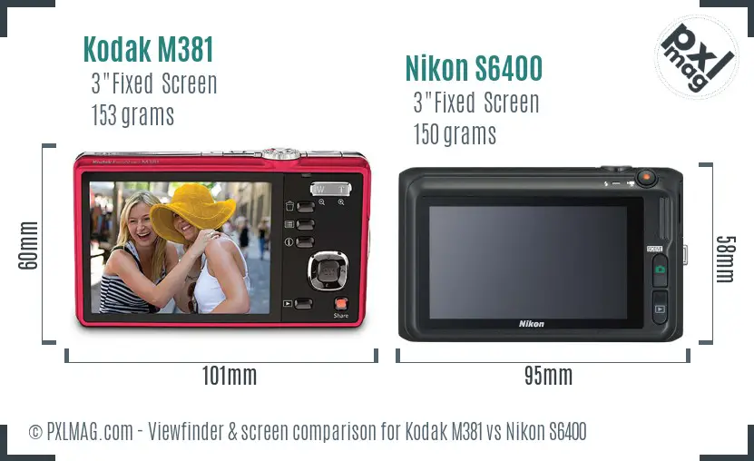 Kodak M381 vs Nikon S6400 Screen and Viewfinder comparison