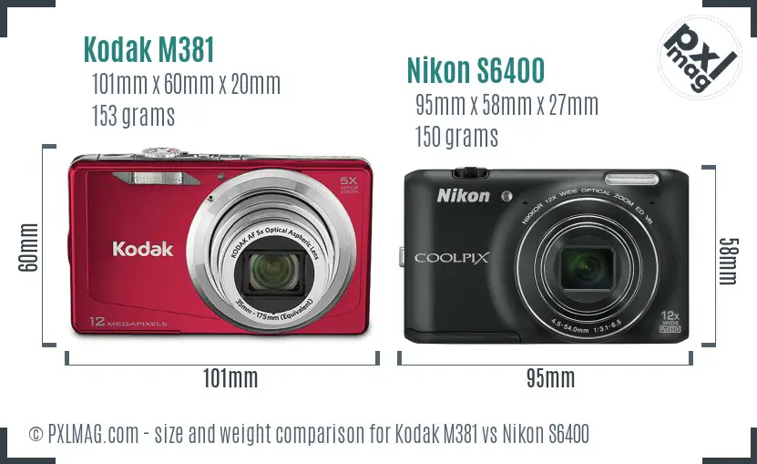 Kodak M381 vs Nikon S6400 size comparison