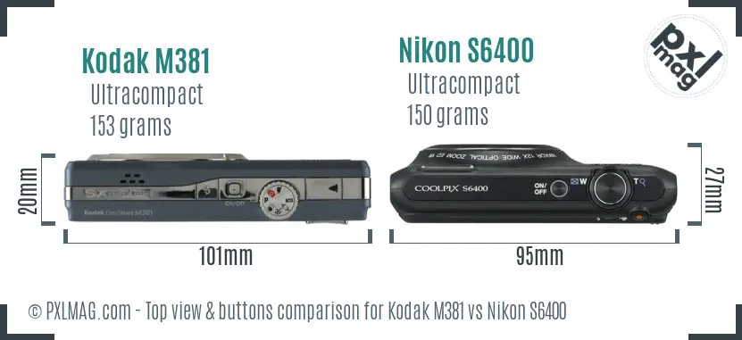 Kodak M381 vs Nikon S6400 top view buttons comparison