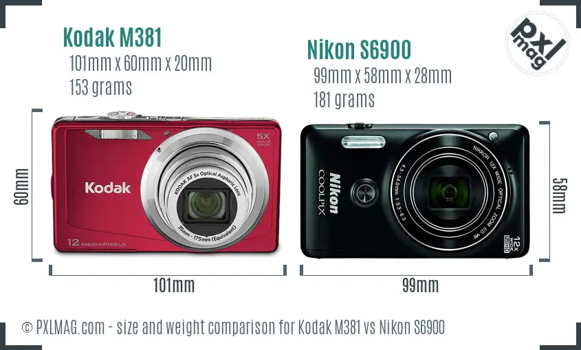 Kodak M381 vs Nikon S6900 size comparison