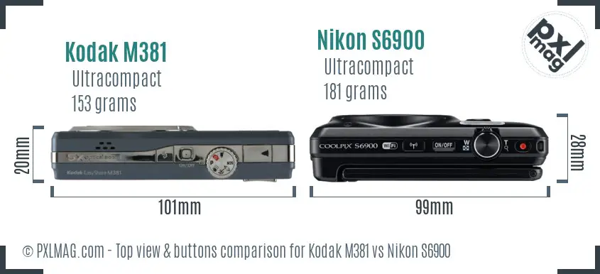 Kodak M381 vs Nikon S6900 top view buttons comparison