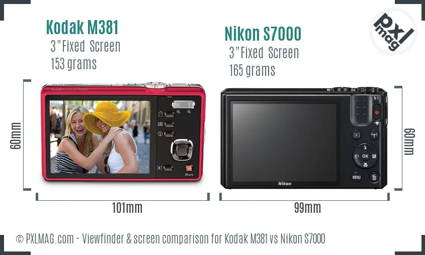 Kodak M381 vs Nikon S7000 Screen and Viewfinder comparison