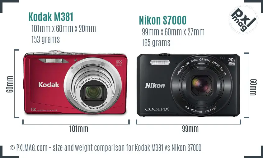 Kodak M381 vs Nikon S7000 size comparison