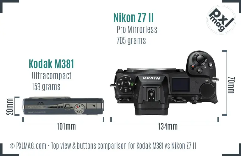 Kodak M381 vs Nikon Z7 II top view buttons comparison