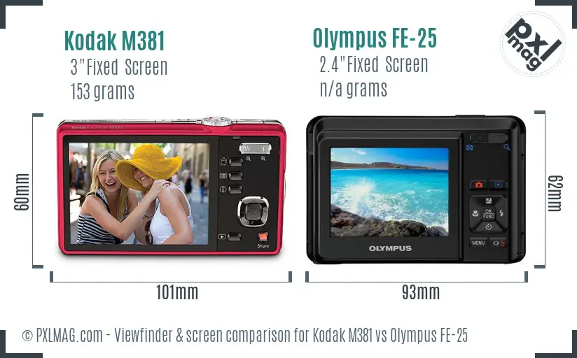 Kodak M381 vs Olympus FE-25 Screen and Viewfinder comparison Kodak M381 vs Olympus FE-25 Screen and Viewfinder comparison