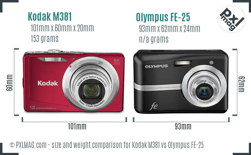 Kodak M381 vs Olympus FE-25 size comparison Kodak M381 vs Olympus FE-25 size comparison