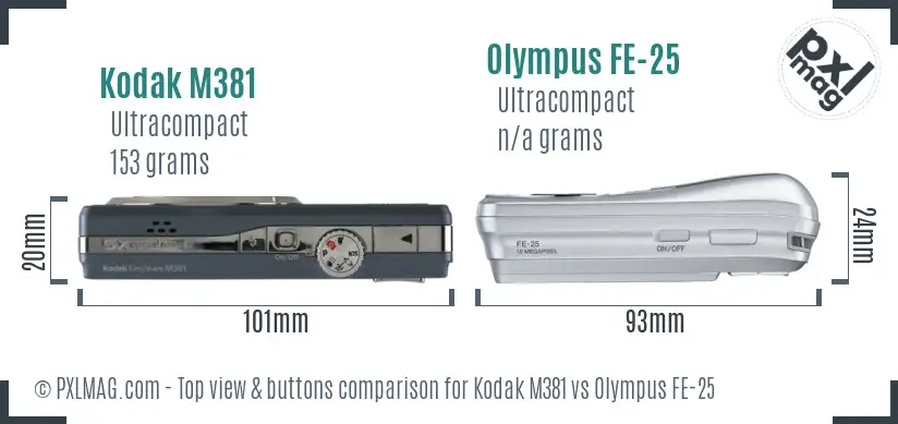 Kodak M381 vs Olympus FE-25 top view buttons comparison Kodak M381 vs Olympus FE-25 top view buttons comparison