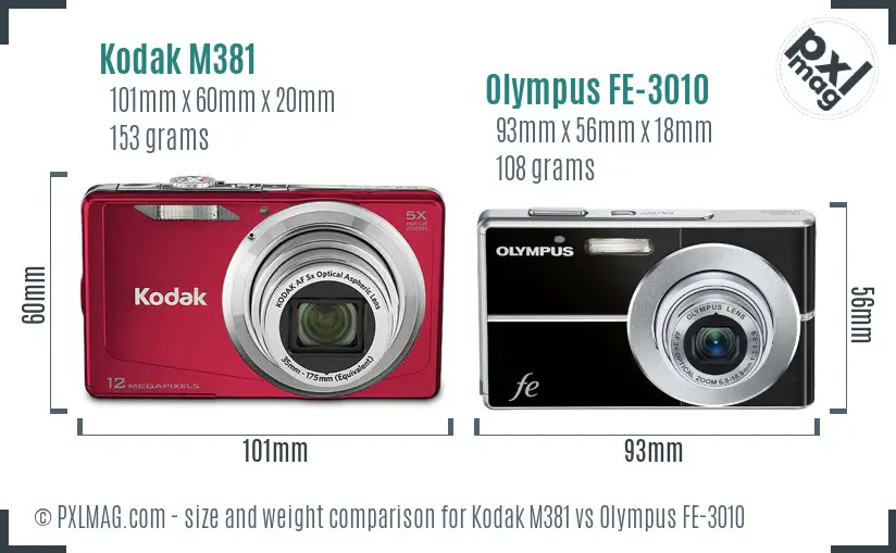 Kodak M381 vs Olympus FE-3010 size comparison