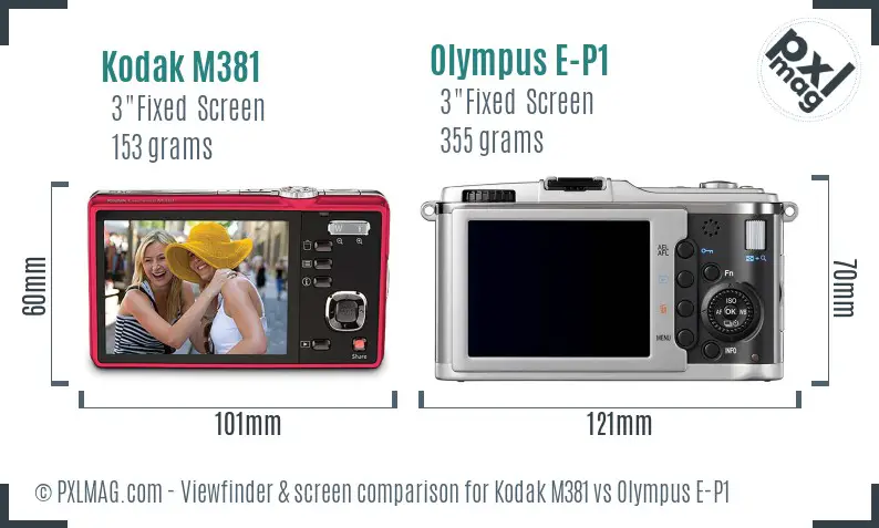 Kodak M381 vs Olympus E-P1 Screen and Viewfinder comparison