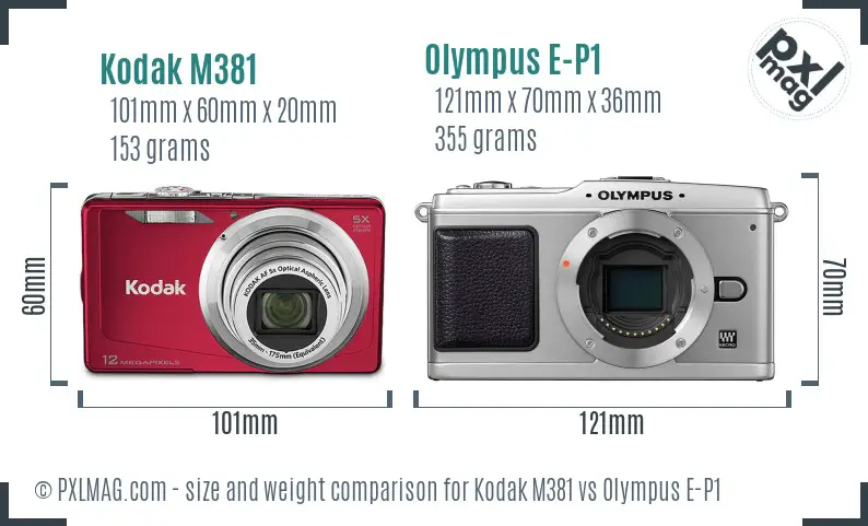 Kodak M381 vs Olympus E-P1 size comparison