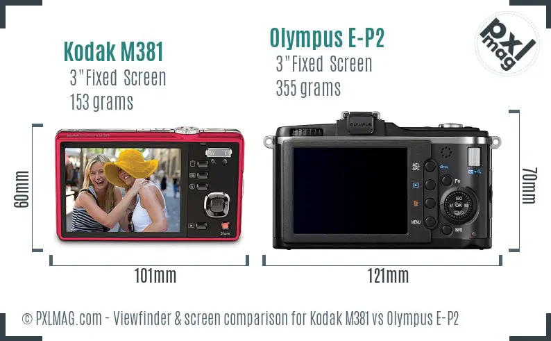 Kodak M381 vs Olympus E-P2 Screen and Viewfinder comparison