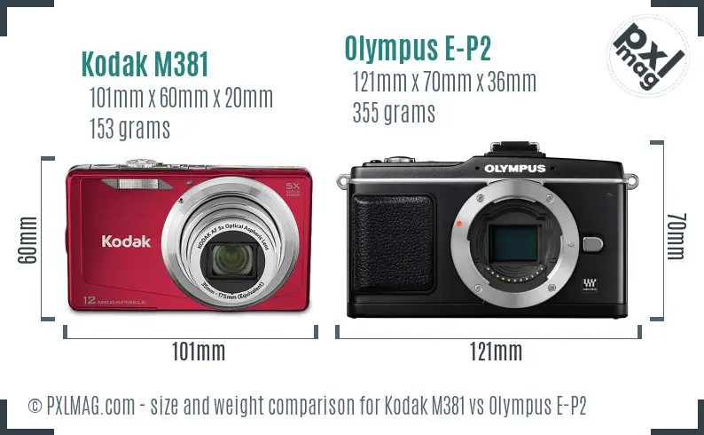 Kodak M381 vs Olympus E-P2 size comparison