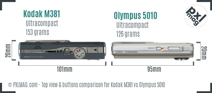 Kodak M381 vs Olympus 5010 top view buttons comparison