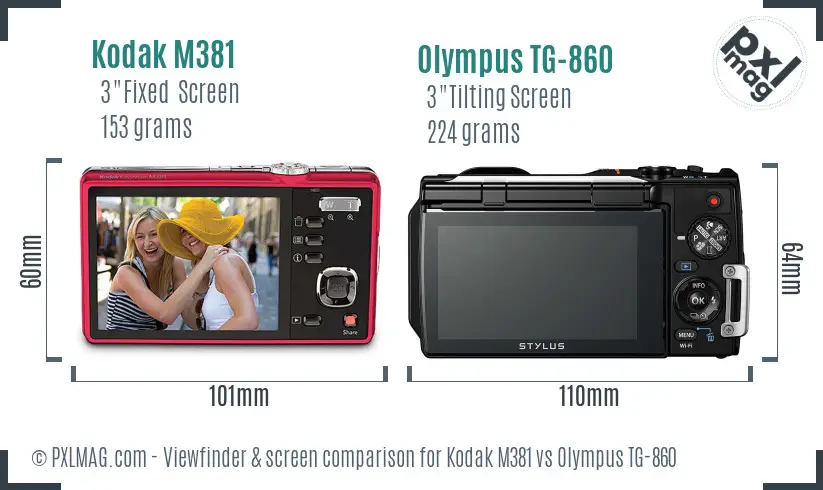 Kodak M381 vs Olympus TG-860 Screen and Viewfinder comparison