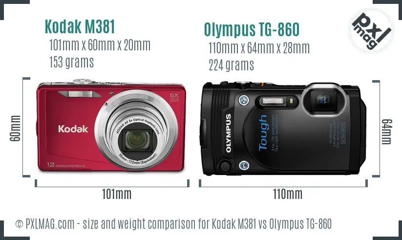 Kodak M381 vs Olympus TG-860 size comparison