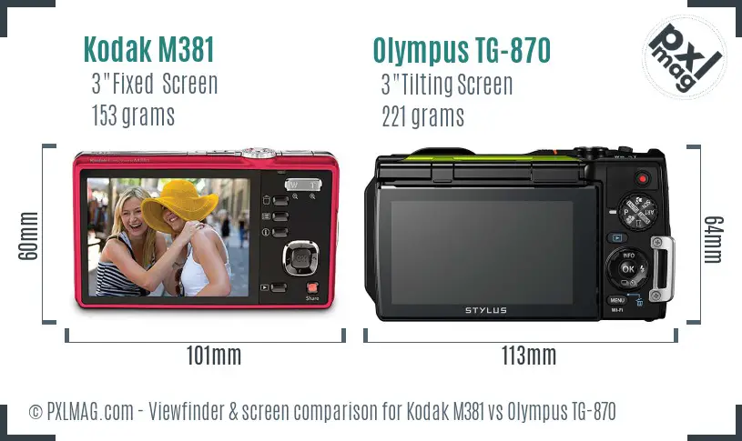 Kodak M381 vs Olympus TG-870 Screen and Viewfinder comparison