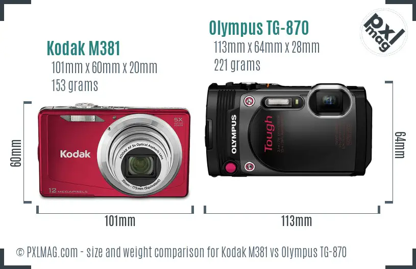 Kodak M381 vs Olympus TG-870 size comparison