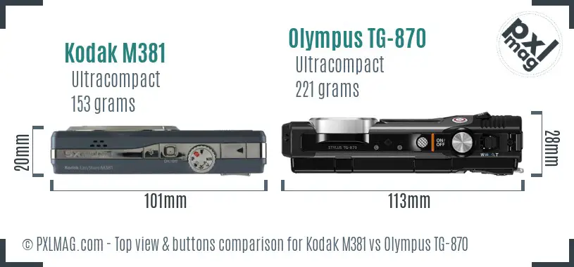 Kodak M381 vs Olympus TG-870 top view buttons comparison