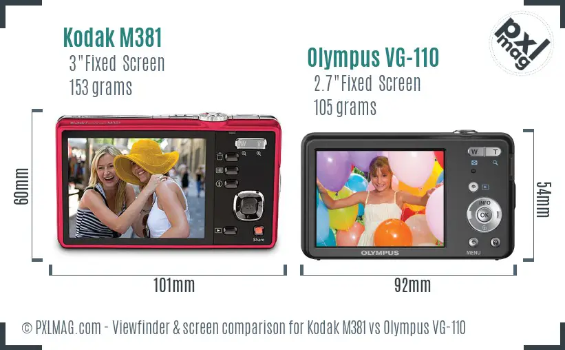 Kodak M381 vs Olympus VG-110 Screen and Viewfinder comparison