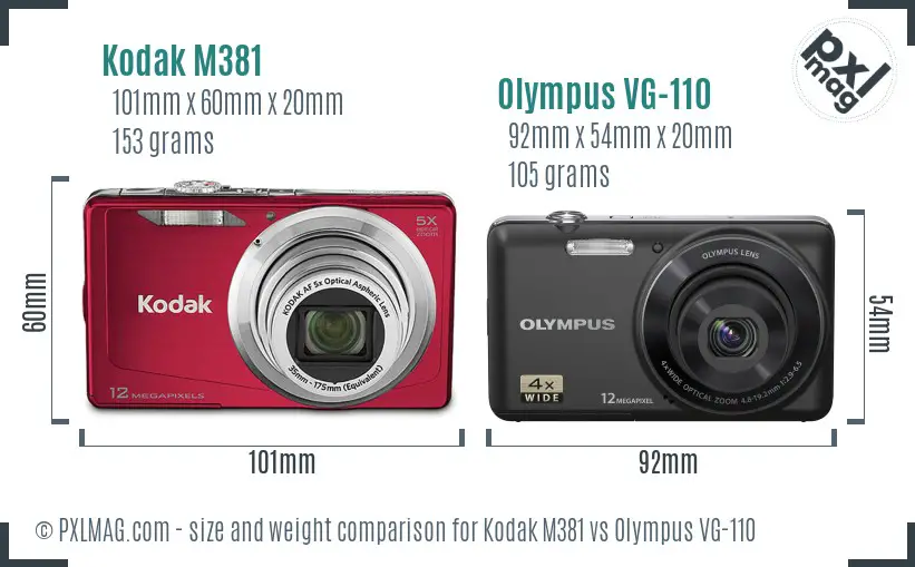 Kodak M381 vs Olympus VG-110 size comparison