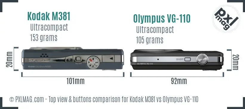 Kodak M381 vs Olympus VG-110 top view buttons comparison