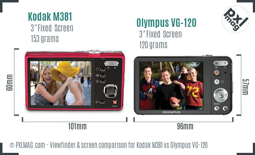 Kodak M381 vs Olympus VG-120 Screen and Viewfinder comparison