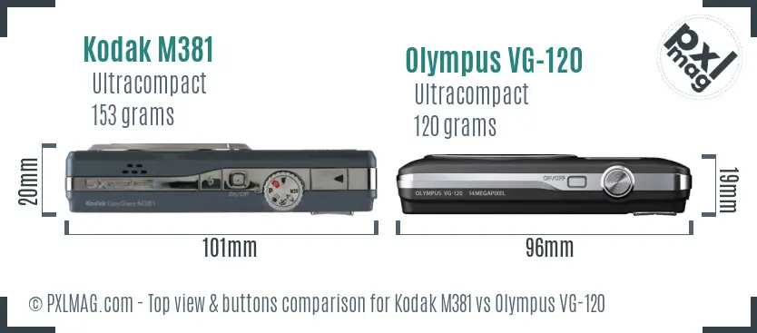 Kodak M381 vs Olympus VG-120 top view buttons comparison