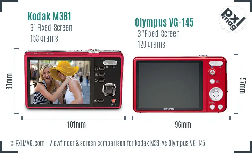 Kodak M381 vs Olympus VG-145 Screen and Viewfinder comparison