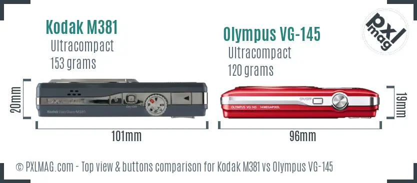 Kodak M381 vs Olympus VG-145 top view buttons comparison