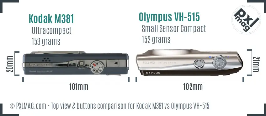 Kodak M381 vs Olympus VH-515 top view buttons comparison