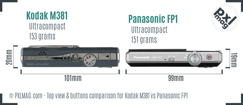 Kodak M381 vs Panasonic FP1 top view buttons comparison