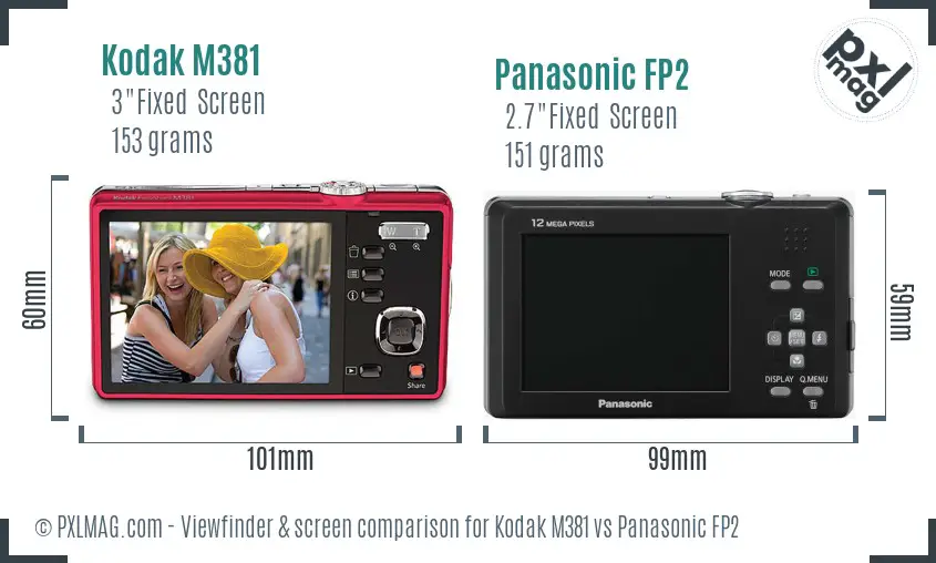 Kodak M381 vs Panasonic FP2 Screen and Viewfinder comparison