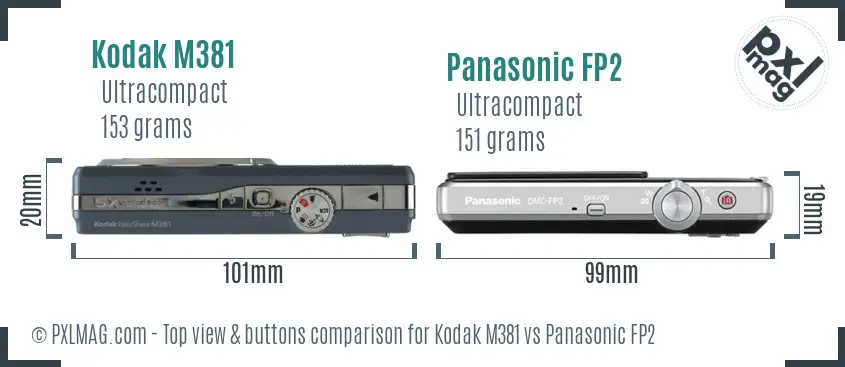 Kodak M381 vs Panasonic FP2 top view buttons comparison